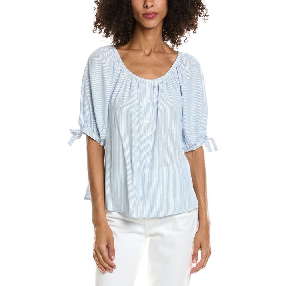Max Studio Womens  Tie Sleeve Blouse, Blue